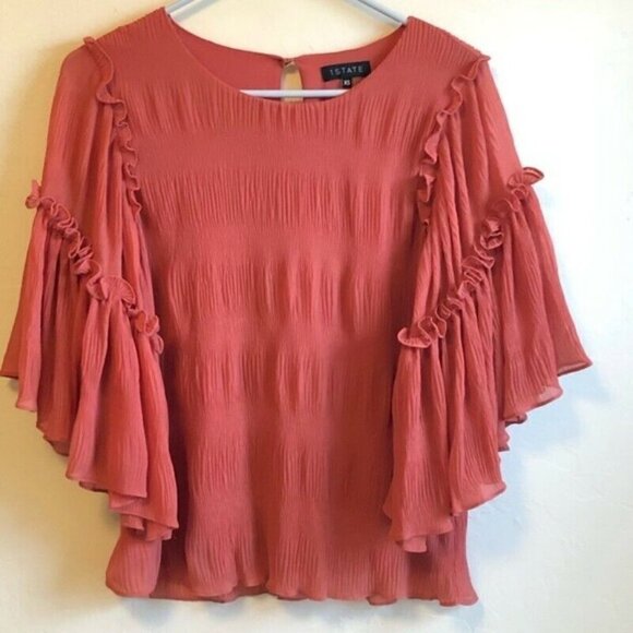 NWT 1.STATE FLOUNCE SLEEVE PLEATED BLOUSE CEDAR ROSE LARGE - Picture 4 of 4